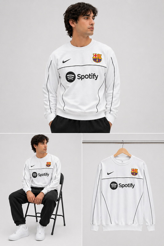 FORENZ – FCB White Football Full Sleeves Tee | Premium Cotton | Drop Shoulder Streetwear