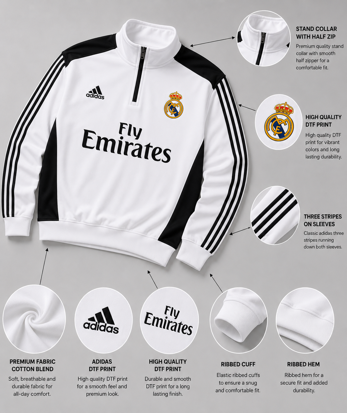 Forenz – Hala Madrid White(B) Premium Sweatshirt | Cotton Fleece | Supreme Comfort & Style