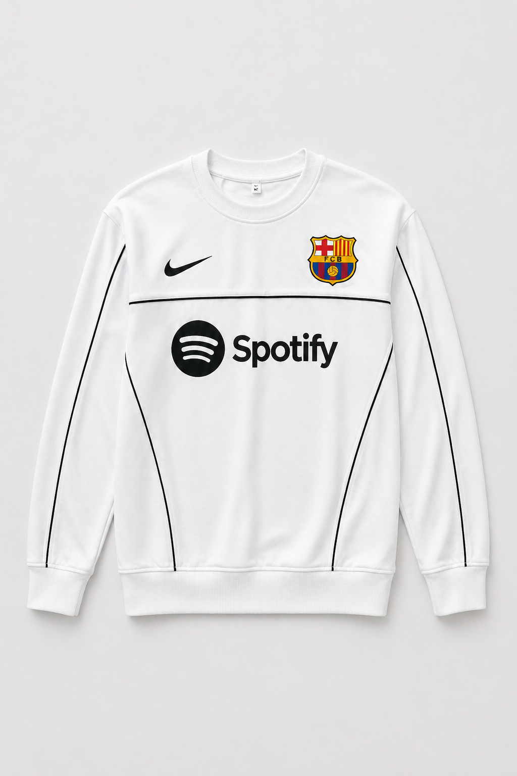 FORENZ – FCB White Football Full Sleeves Tee | Premium Cotton | Drop Shoulder Streetwear