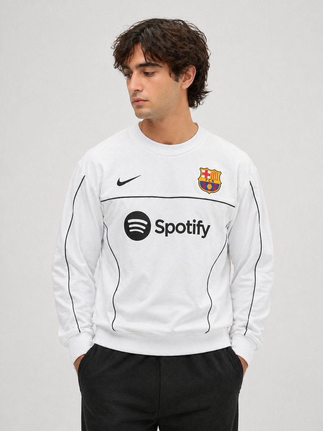 FORENZ – FCB White Football Full Sleeves Tee | Premium Cotton | Drop Shoulder Streetwear