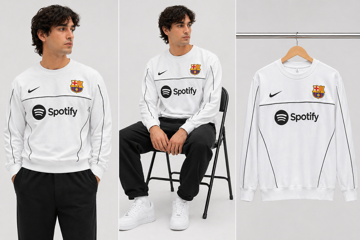 FORENZ – FCB White Football Full Sleeves Tee | Premium Cotton | Drop Shoulder Streetwear