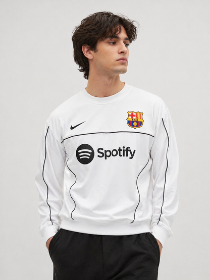 FORENZ – FCB White Football Full Sleeves Tee | Premium Cotton | Drop Shoulder Streetwear
