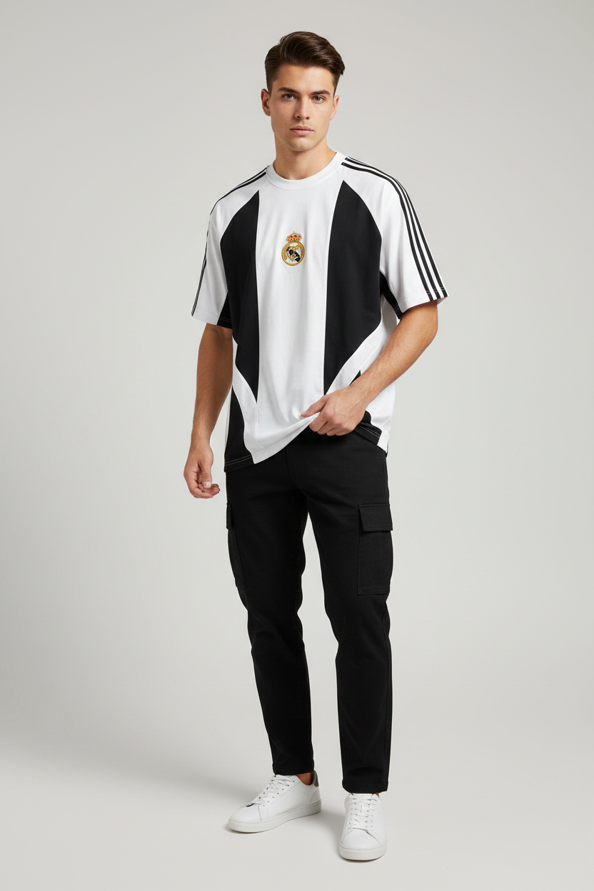 FORENZ – White & Black Football Tee | Premium Cotton | Drop Shoulder Streetwear