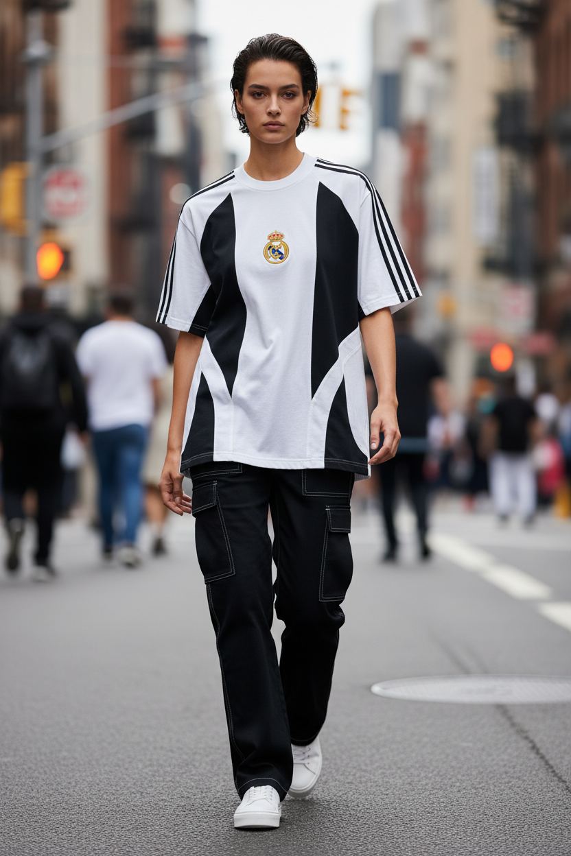 FORENZ – White & Black Football Tee | Premium Cotton | Drop Shoulder Streetwear