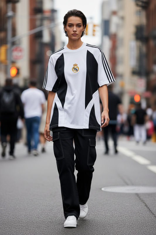 FORENZ – White & Black Football Tee | Premium Cotton | Drop Shoulder Streetwear