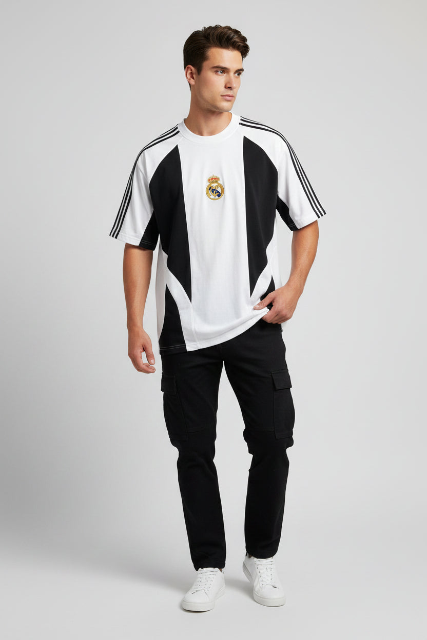 FORENZ – White & Black Football Tee | Premium Cotton | Drop Shoulder Streetwear