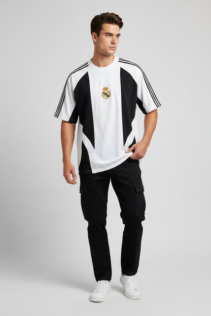 FORENZ – White & Black Football Tee | Premium Cotton | Drop Shoulder Streetwear