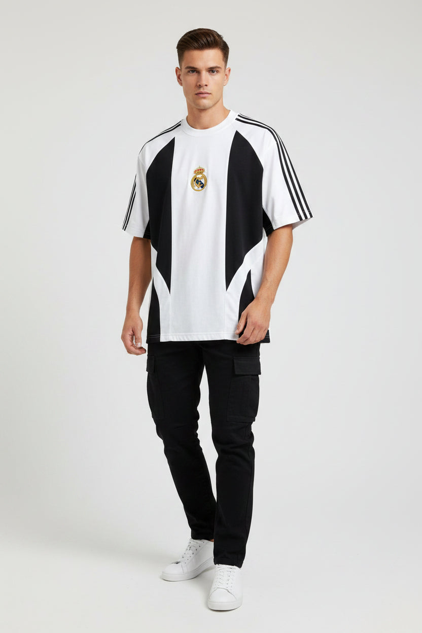 FORENZ – White & Black Football Tee | Premium Cotton | Drop Shoulder Streetwear