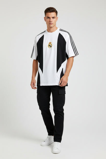 FORENZ – White & Black Football Tee | Premium Cotton | Drop Shoulder Streetwear