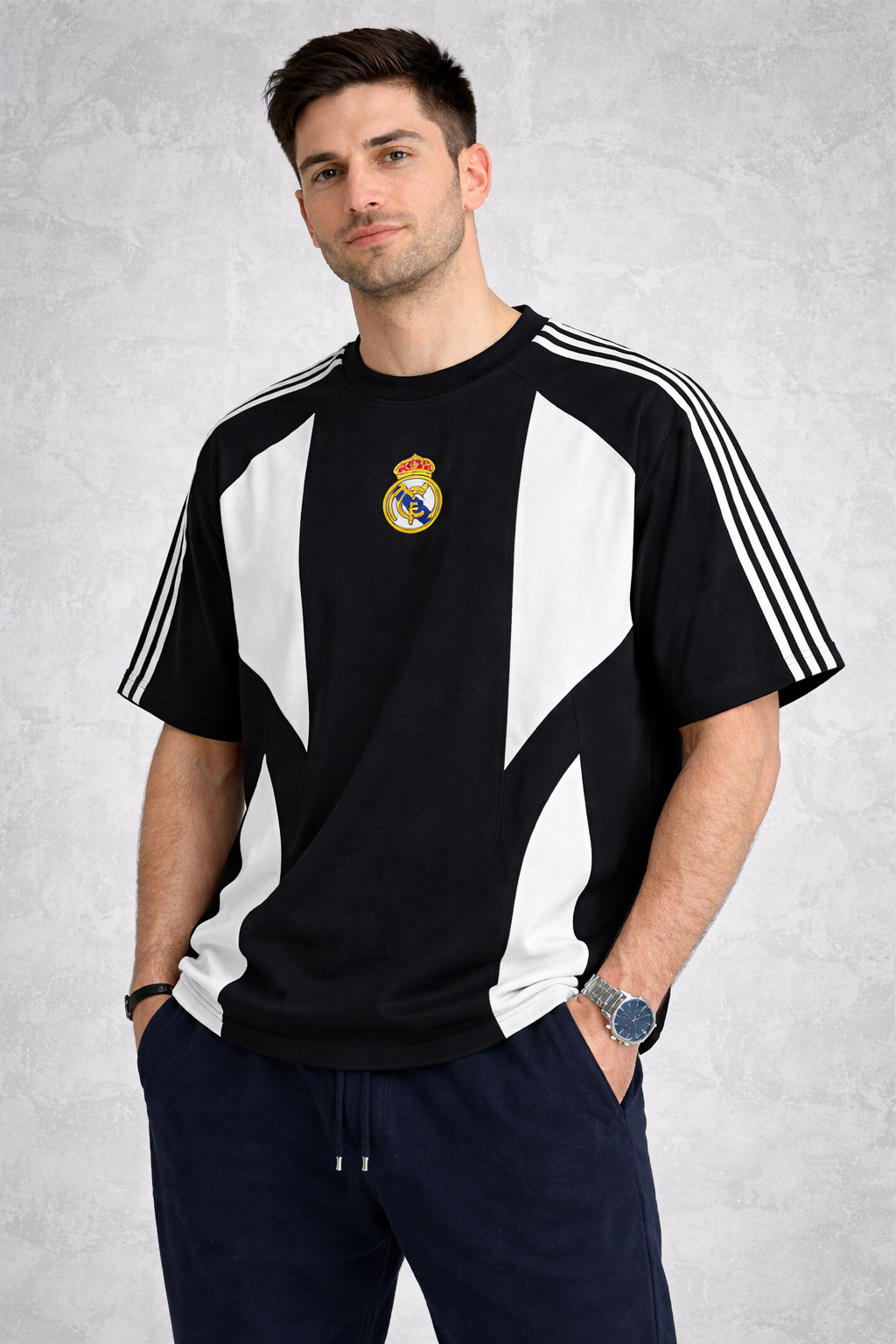 FORENZ – Black & White Football Tee | Premium Cotton | Drop Shoulder Streetwear