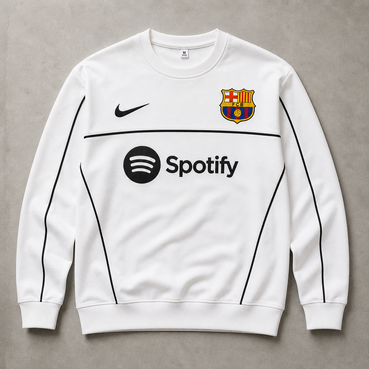 FORENZ – FCB White Football Full Sleeves Tee | Premium Cotton | Drop Shoulder Streetwear
