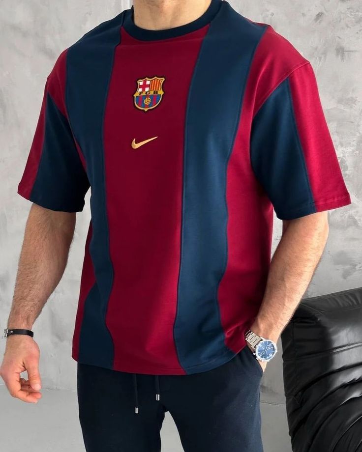 FORENZ – FCB  Red & Navy Blue Football Tee | Premium Cotton | Drop Shoulder Streetwear