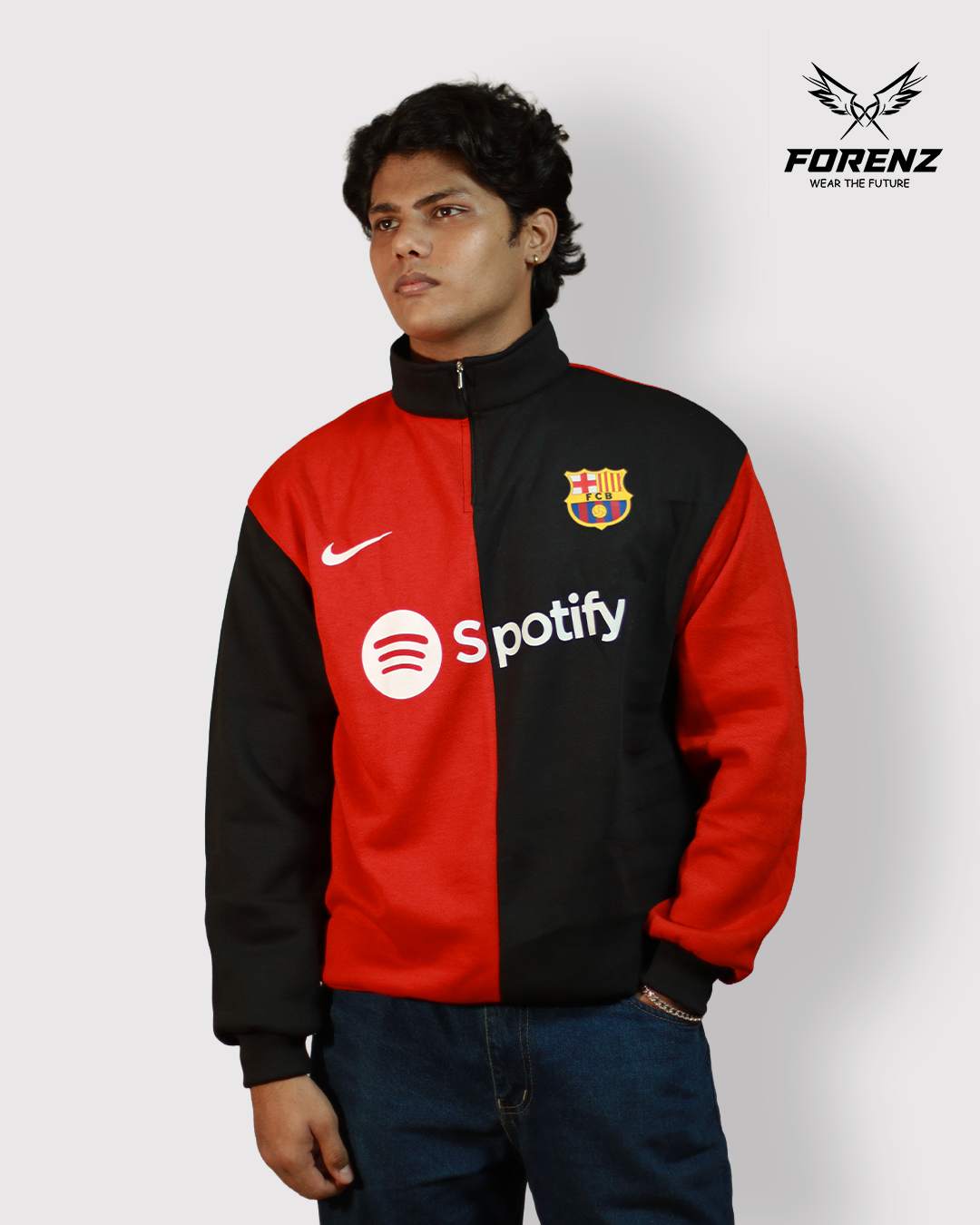 Forenz FCB Inspired Premium Football Sweatshirt - Red & Navy Blue Sweatshirt