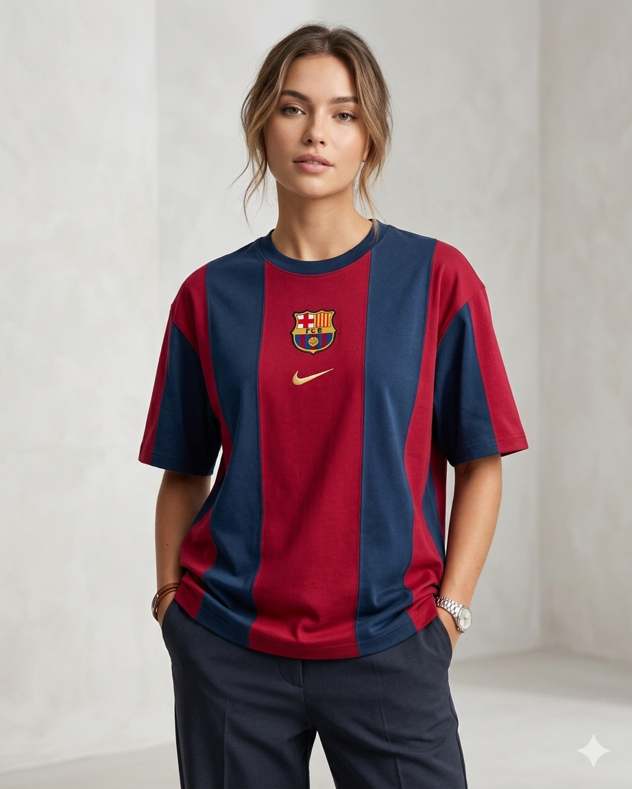 FORENZ – FCB  Red & Navy Blue Football Tee | Premium Cotton | Drop Shoulder Streetwear
