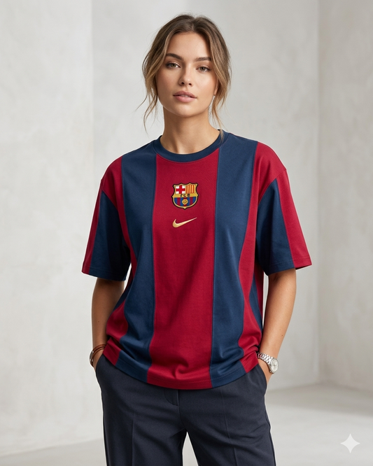 FORENZ – FCB  Red & Navy Blue Football Tee | Premium Cotton | Drop Shoulder Streetwear