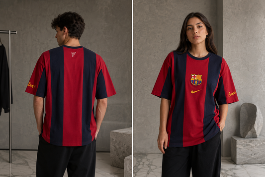 FORENZ – FCB Red & Navy Blue Football Tee | Premium Cotton | Drop Shoulder Streetwear
